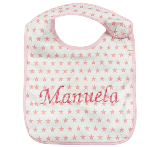 Babero bordado rosa estrellas