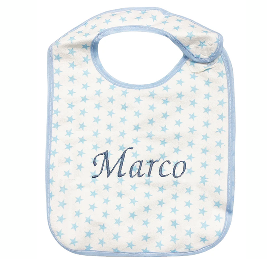 Babero bordado azul estrellas