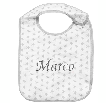 Babero bordado con estrellas para bebé con interior plastificado