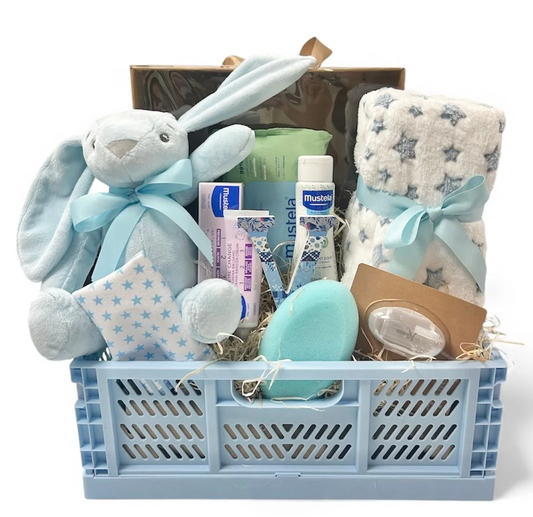 Canastilla regalo nacimiento mi letra azul