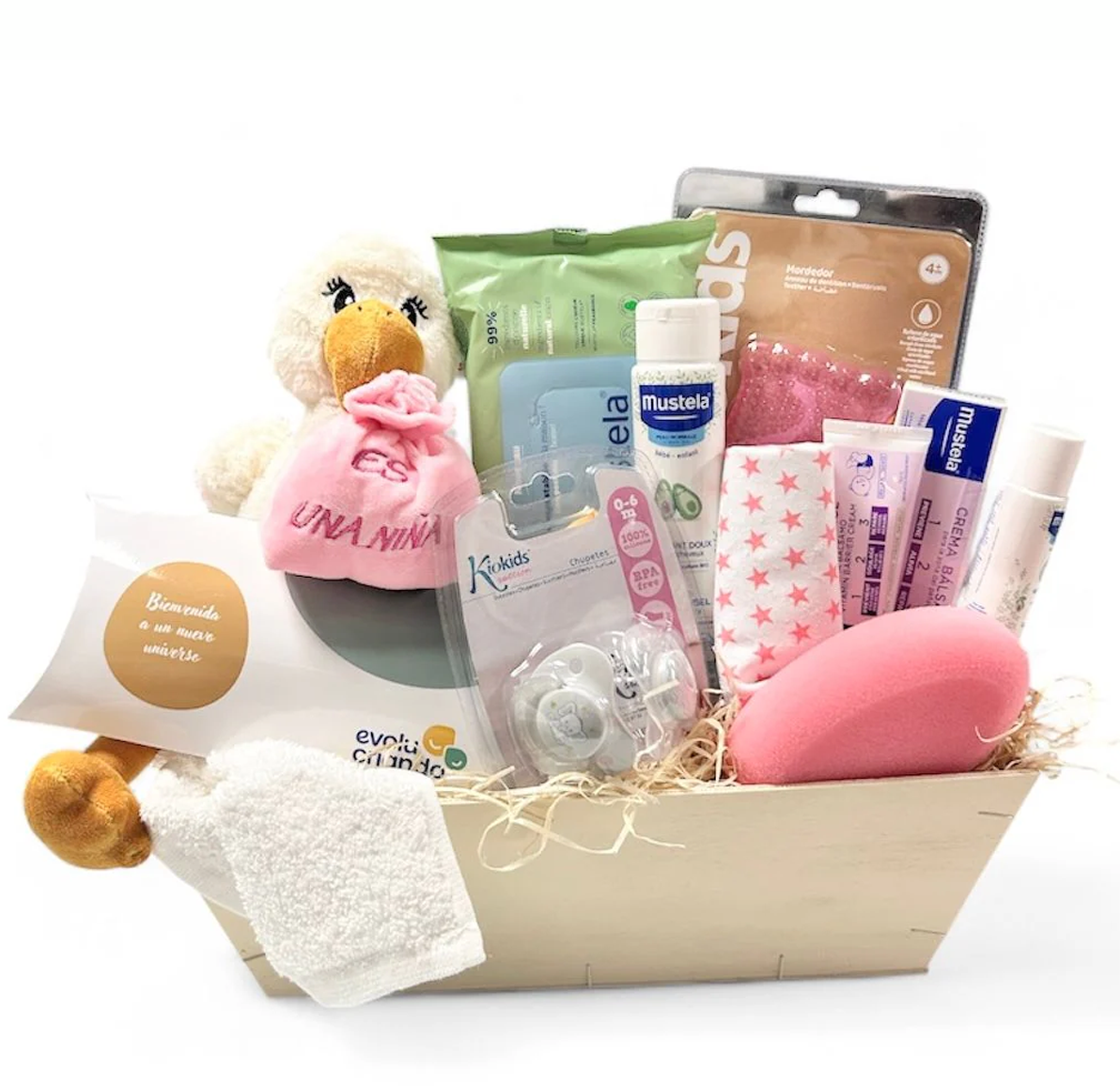 Cesta Evolucriando baby cigüeña rosa