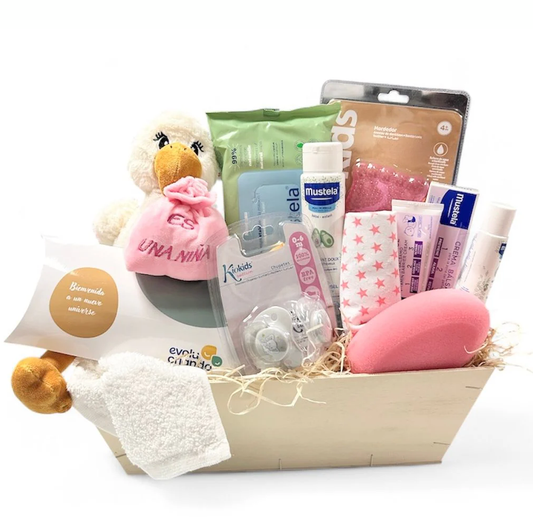 Cesta Evolucriando baby cigüeña rosa