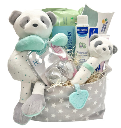Canastilla Bebé Blue Dots con Mustela y Evolucriando