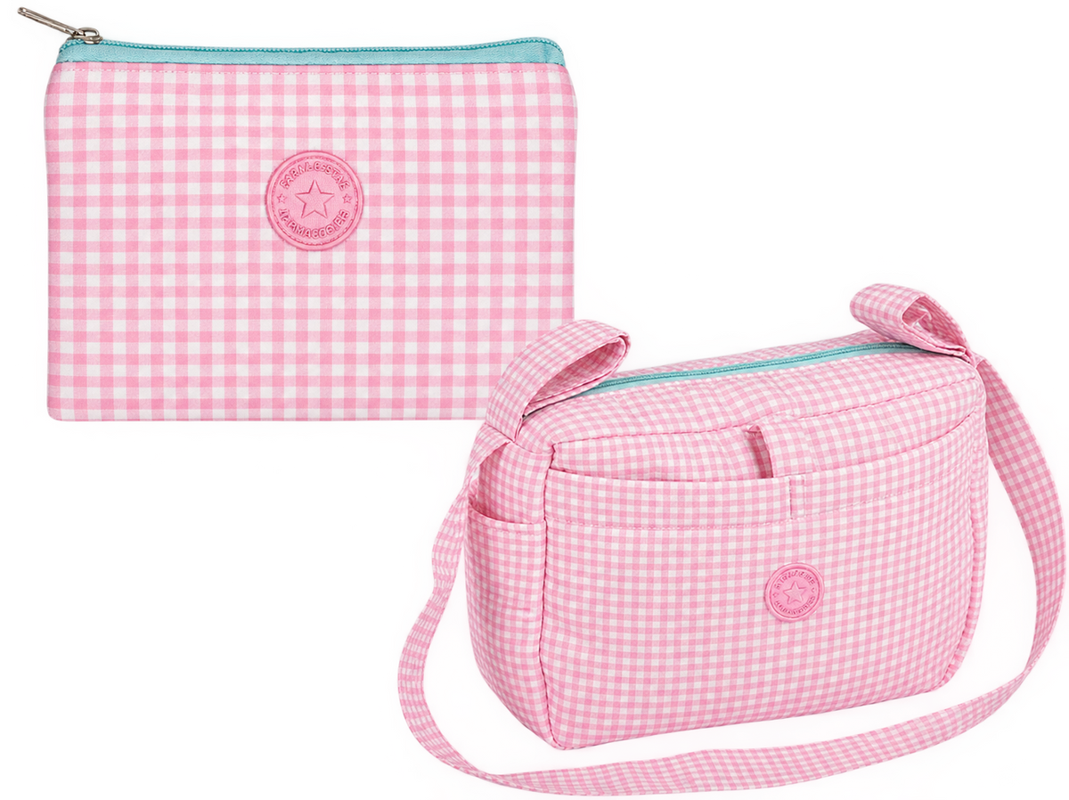 Cesta regalo de nacimiento para bebé Locos por los cuadros rosa