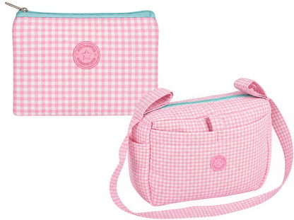 Cesta regalo de nacimiento para bebé Locos por los cuadros rosa