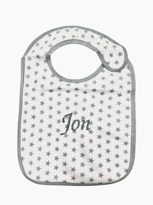 Babero bordado gris estrellas