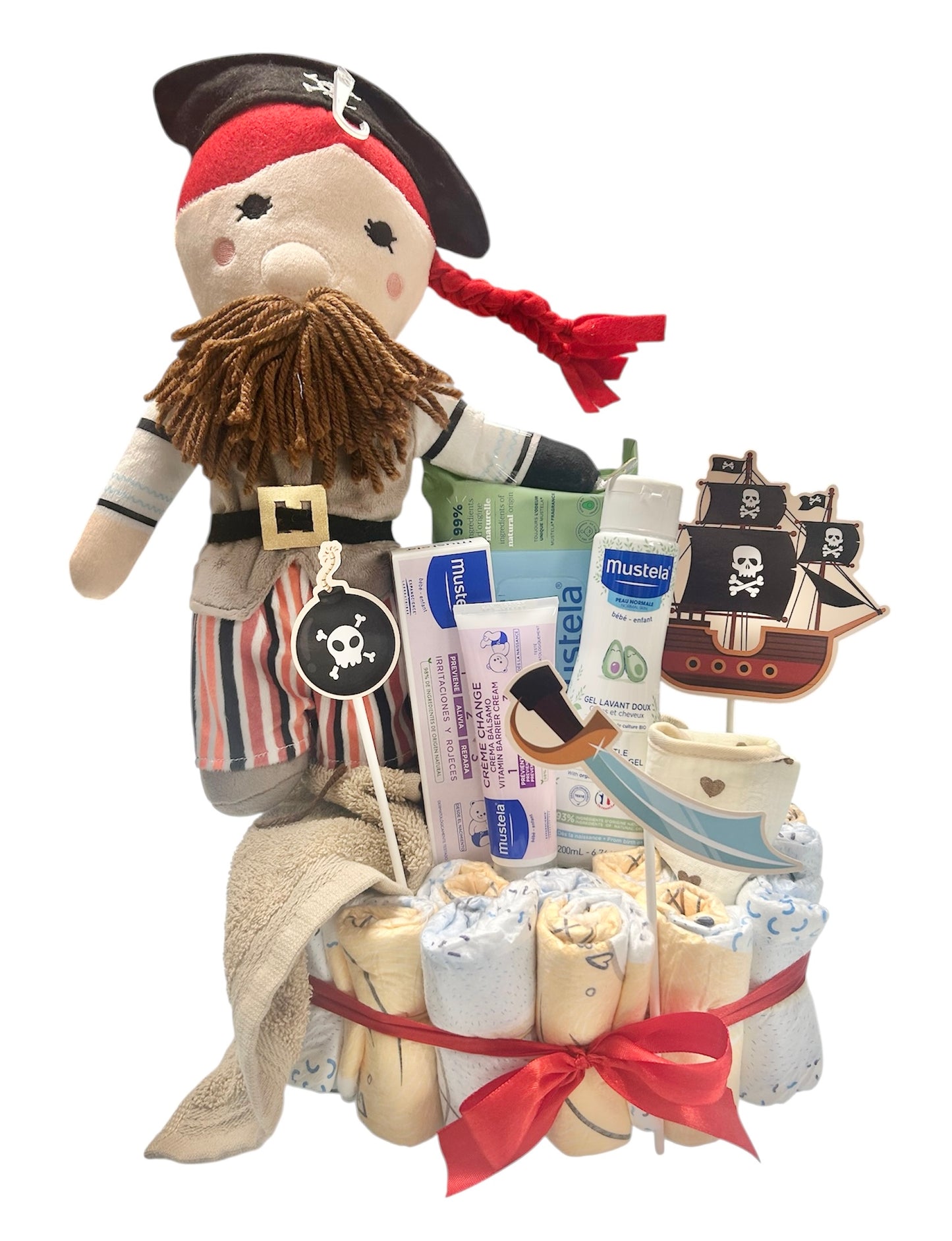 Canastilla bebé recién nacido clásica con productos de farmacia. Mustela, Suavinex, Nuk, Kiokids...