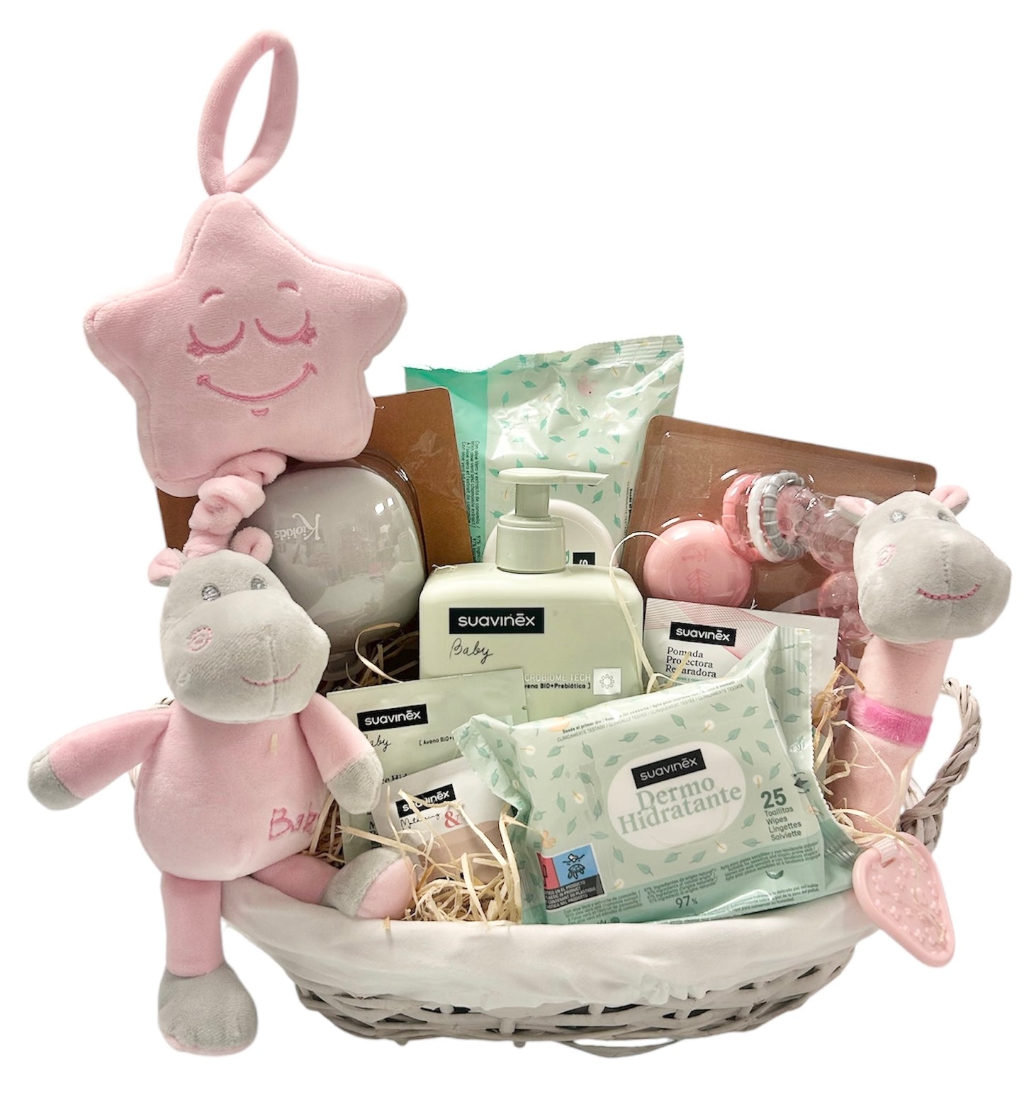 Canastilla nacimiento bebé suavi hipo rosa