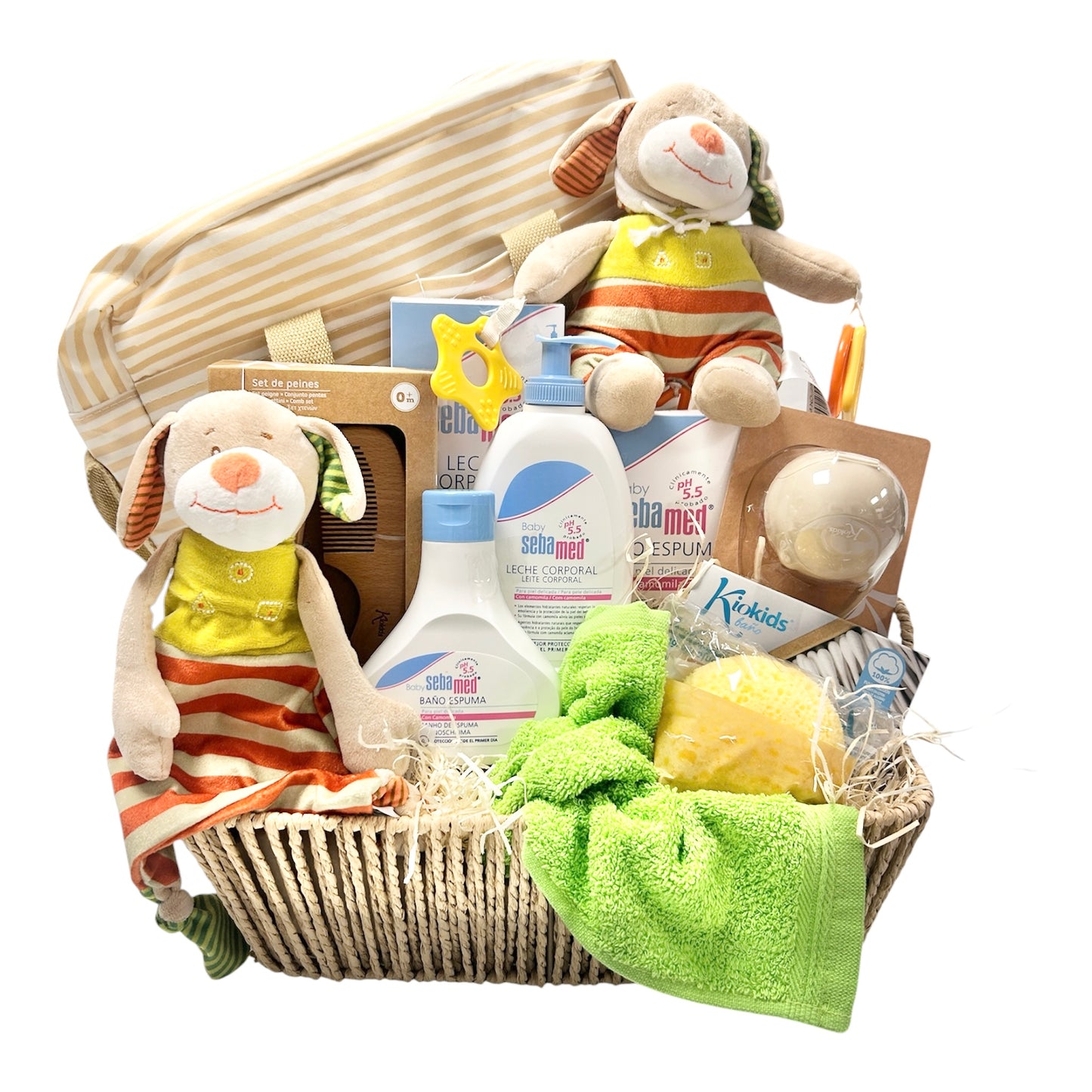 Cesta Regalo Bebé Espumosa | Canastilla Sebamed con Peluche Musical