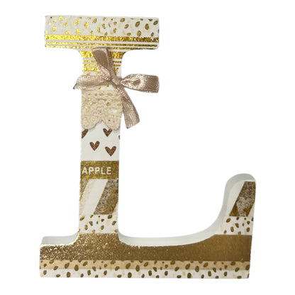 Letra de Madera Decorada con Lazo de Raso | Inicial Bebé 16cm
